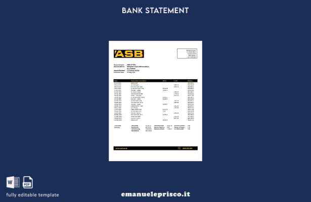 modello word di estratto conto bancario ASB neozelandese in stile verificato